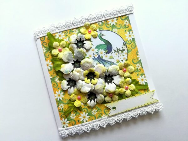 Sparkling white paper flowers handmade greeting card image