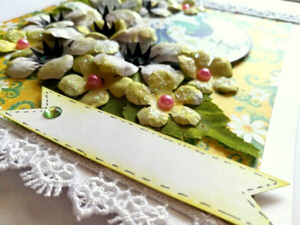 Sparkling white paper flowers handmade greeting card image