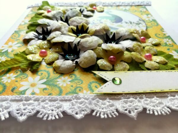 Sparkling white paper flowers handmade greeting card image