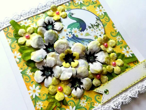 Sparkling white paper flowers handmade greeting card image