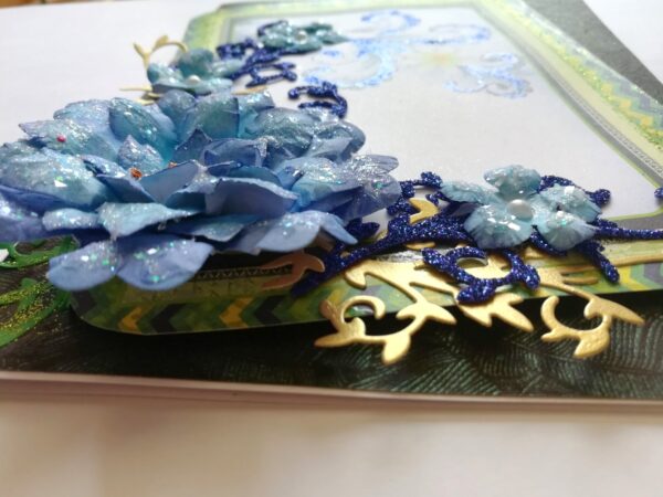 Sparkling Handmade Blue Paper Flowers Corner Greeting Card image