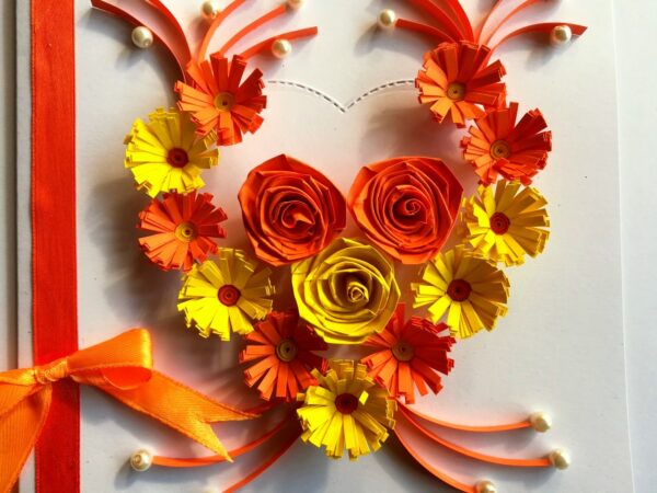 Yellow Themed Quilled Flowers in Heart Greeting Card image