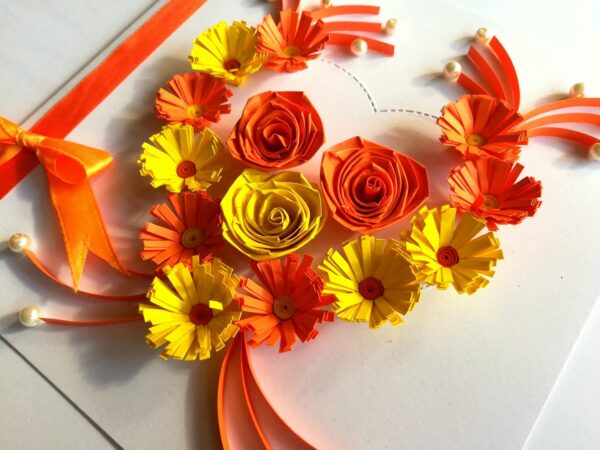 Yellow Themed Quilled Flowers in Heart Greeting Card image