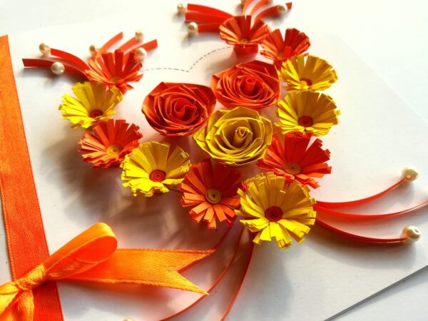 Yellow Themed Quilled Flowers in Heart Greeting Card image