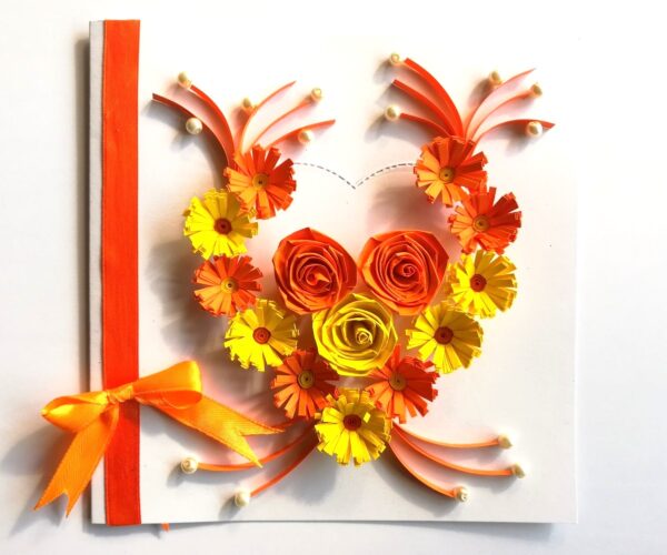 Yellow Themed Quilled Flowers in Heart Greeting Card image