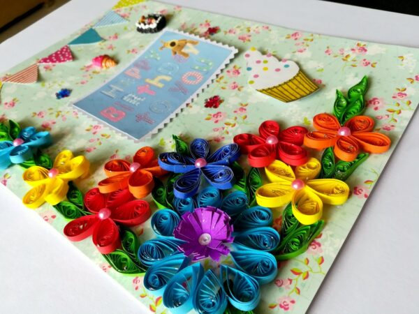 Quilled Flowers Corner Happy Birthday Greeting Card gift image Quilled Flowers Corner Happy Birthday Greeting Card gift image