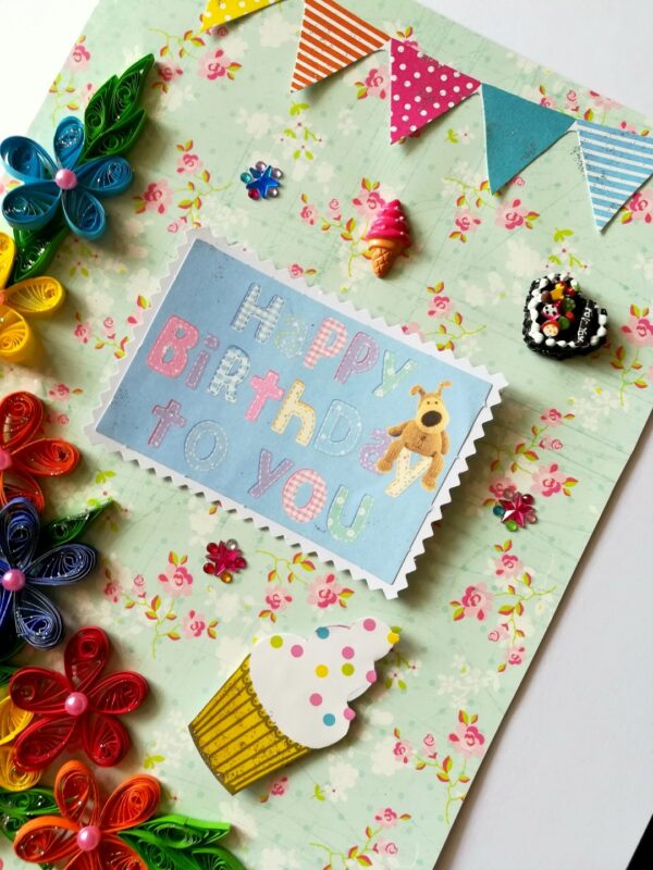 Quilled Flowers Corner Happy Birthday Greeting Card gift image Quilled Flowers Corner Happy Birthday Greeting Card gift image