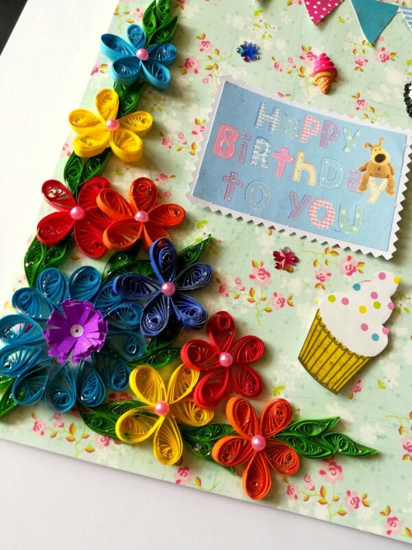 Quilled Flowers Corner Happy Birthday Greeting Card gift image Quilled Flowers Corner Happy Birthday Greeting Card gift image