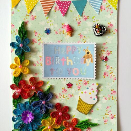 Quilled Flowers Corner Happy Birthday Greeting Card gift image