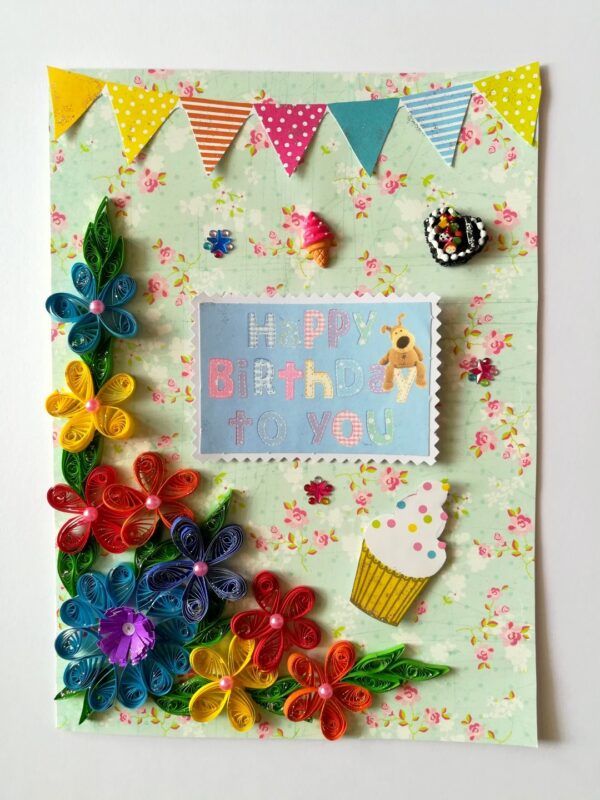 Quilled Flowers Corner Happy Birthday Greeting Card gift image Quilled Flowers Corner Happy Birthday Greeting Card gift image