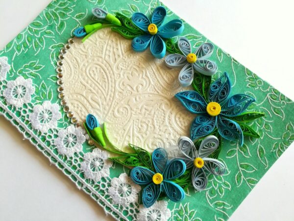 All Blues Quilled Corner With Lace Greeting Card image All Blues Quilled Corner With Lace Greeting Card image