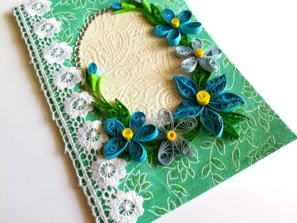 All Blues Quilled Corner With Lace Greeting Card image All Blues Quilled Corner With Lace Greeting Card image