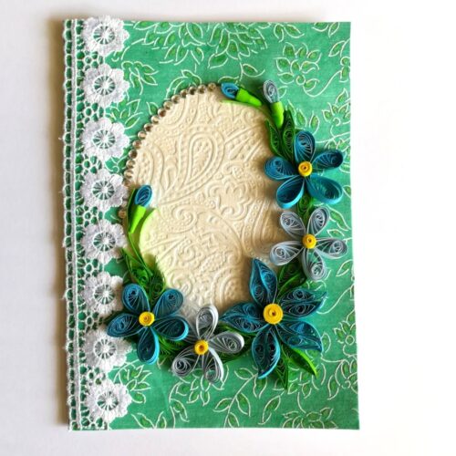 All Blues Quilled Corner With Lace Greeting Card image