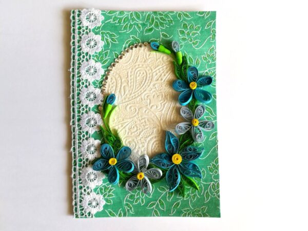 All Blues Quilled Corner With Lace Greeting Card image All Blues Quilled Corner With Lace Greeting Card image