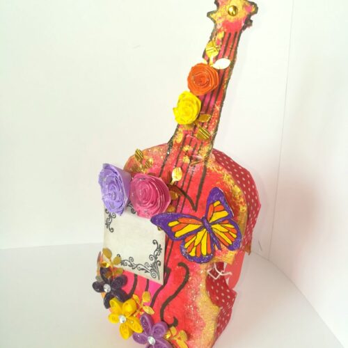Beautiful Sparkling Colorful Paper 3d Guitar Gift image