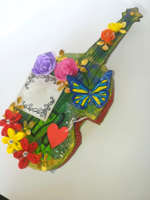 Beautiful Sparkling Colorful Paper 3d Guitar Gift image