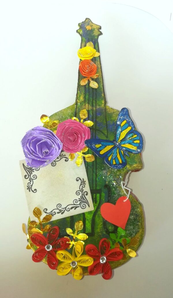 Beautiful Sparkling Colorful Paper 3d Guitar Gift image