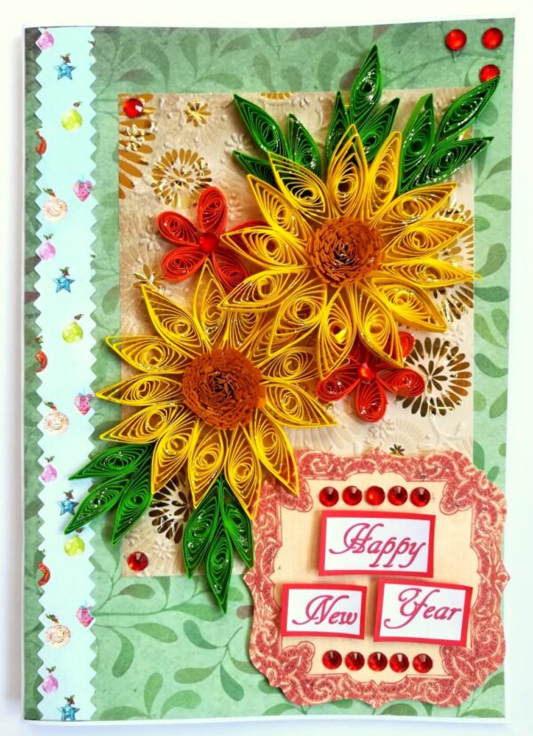 Yellow Quilled Flowers New Year Greeting Card image