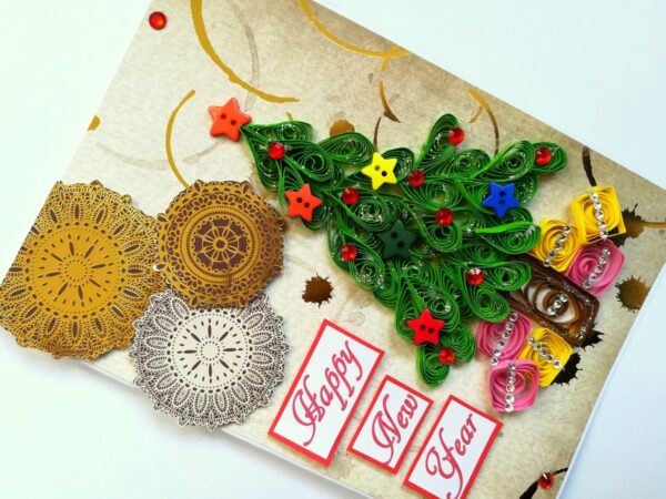 Sparkling Quilled Christmas Tree New Year Greeting Card image