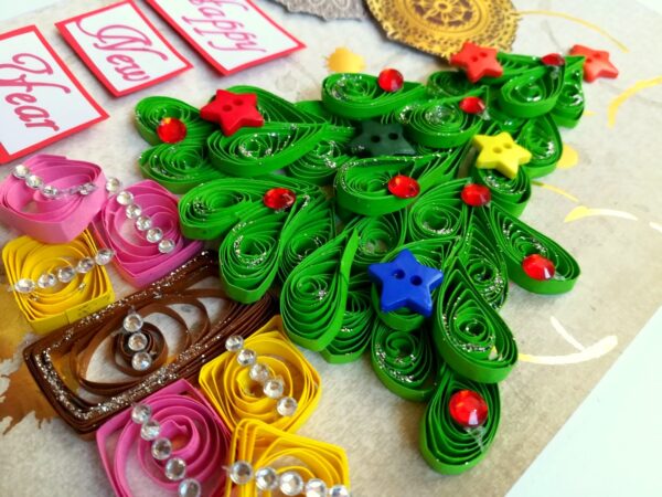 Sparkling Quilled Christmas Tree New Year Greeting Card image