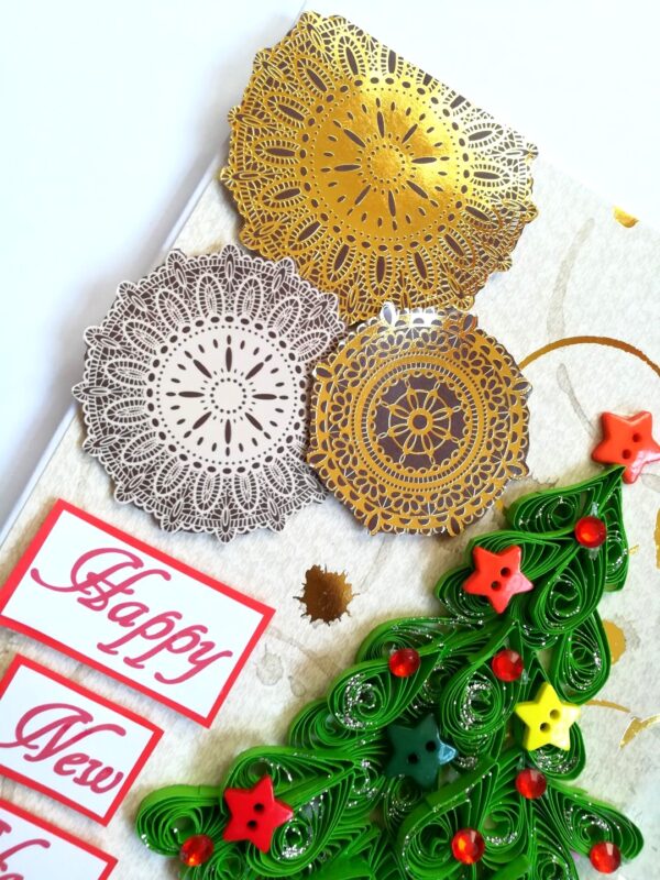 Sparkling Quilled Christmas Tree New Year Greeting Card image