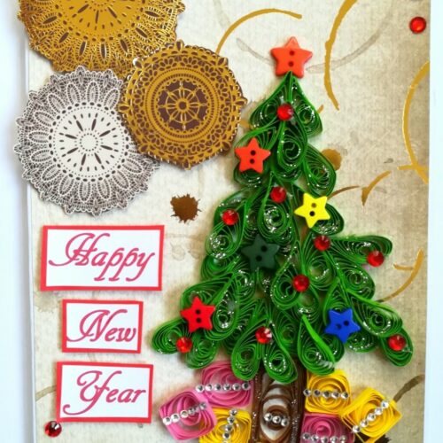 Sparkling Quilled Christmas Tree New Year Greeting Card image