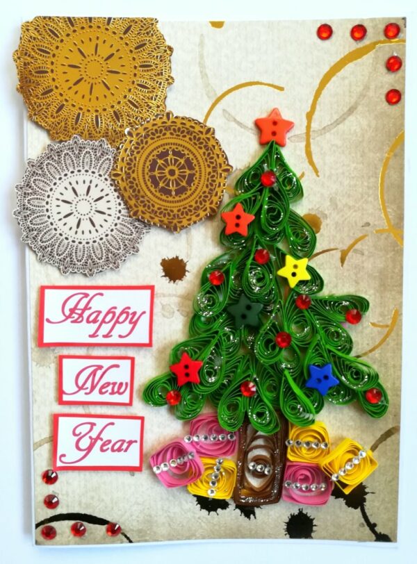 Sparkling Quilled Christmas Tree New Year Greeting Card image