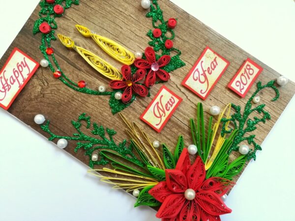 Red Quilled and Wreath New Year Handmade Greeting Card image