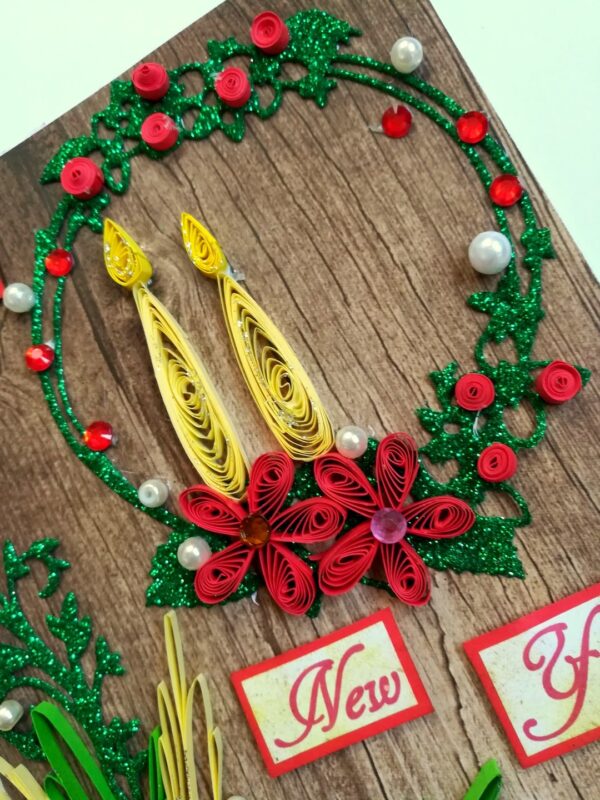 Red Quilled and Wreath New Year Handmade Greeting Card image