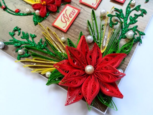 Red Quilled and Wreath New Year Handmade Greeting Card image