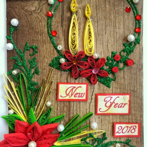 Red Quilled and Wreath New Year Handmade Greeting Card image