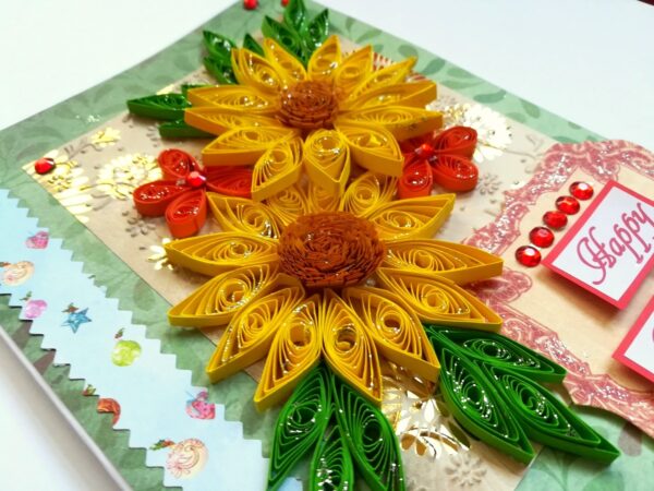 Yellow Quilled Flowers New Year Greeting Card image