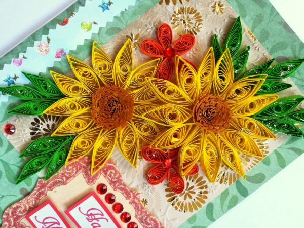Yellow Quilled Flowers New Year Greeting Card image