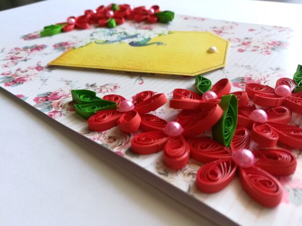 Red Quilled Flowers Corner Greeting Card image