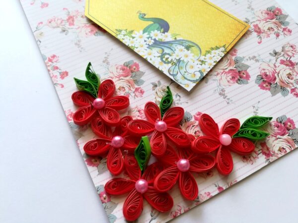 Red Quilled Flowers Corner Greeting Card image