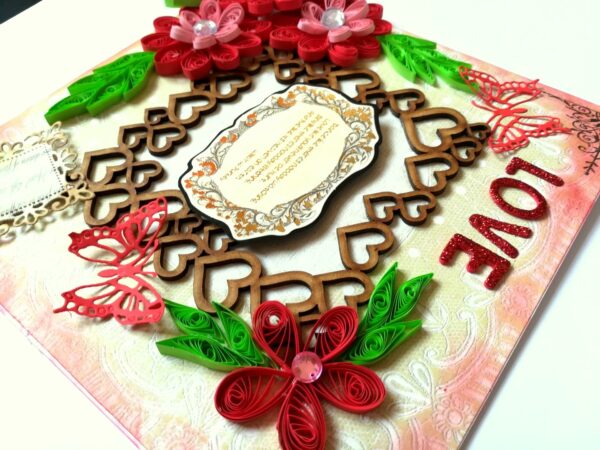 Sparkling Red Quilled Flowers Corner Love Greeting Card image