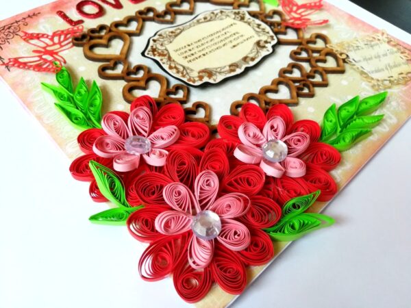 Sparkling Red Quilled Flowers Corner Love Greeting Card image