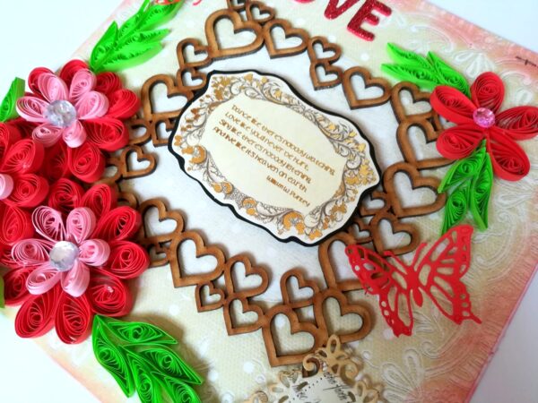 Sparkling Red Quilled Flowers Corner Love Greeting Card image
