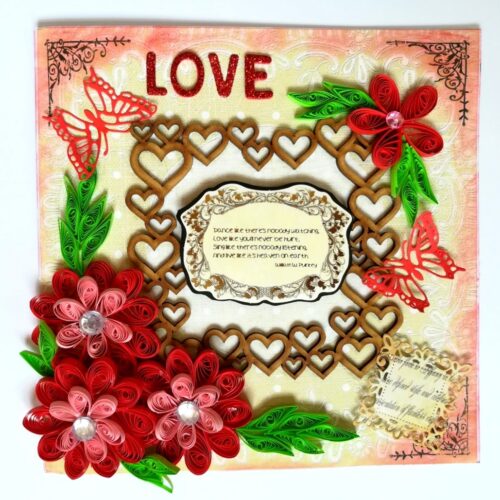 Sparkling Red Quilled Flowers Corner Love Greeting Card image Sparkling Red Quilled Flowers Corner Love Greeting Card image