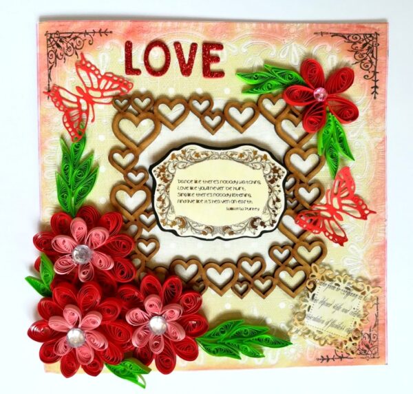 Sparkling Red Quilled Flowers Corner Love Greeting Card image