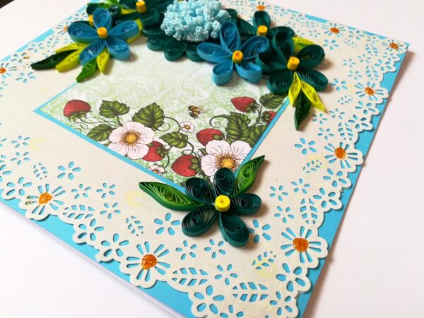 Blue Themed Quilled Flowers Greeting Card image