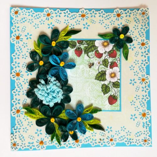 Blue Themed Quilled Flowers Greeting Card image