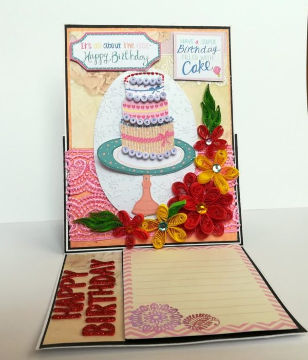 Happy Birthday with Quilled Flowers Greeting Card image