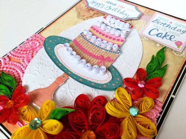 Happy Birthday with Quilled Flowers Greeting Card image