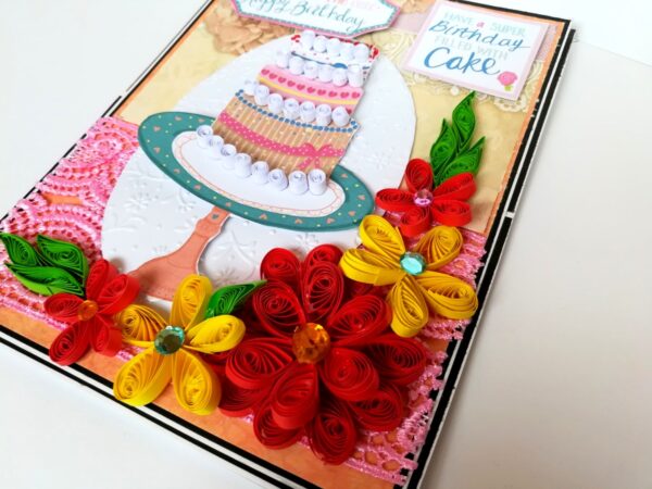 Happy Birthday with Quilled Flowers Greeting Card image