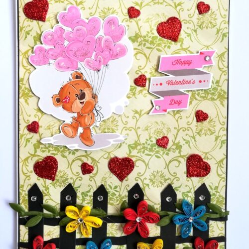 Love Balloons and Quilled Flower Fence Greeting Card image
