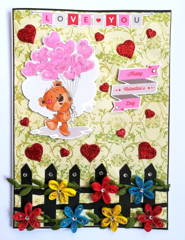 Love Balloons and Quilled Flower Fence Greeting Card image