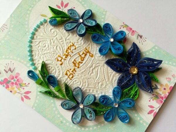 Blue Themed Quilled Flowers Greeting Card Birthday image Blue Themed Quilled Flowers Greeting Card Birthday image