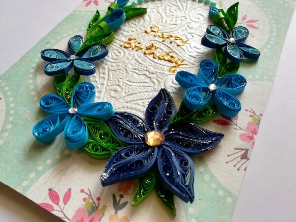 Blue Themed Quilled Flowers Greeting Card Birthday image Blue Themed Quilled Flowers Greeting Card Birthday image