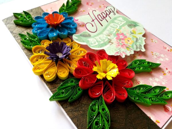 Quilled Flowers Happy Birthday Greeting Card image